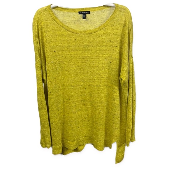 Eileen Fisher Drop Shoulder Yellow Linen Blend Long Sleeve Blouse- Size Large - Picture 1 of 5